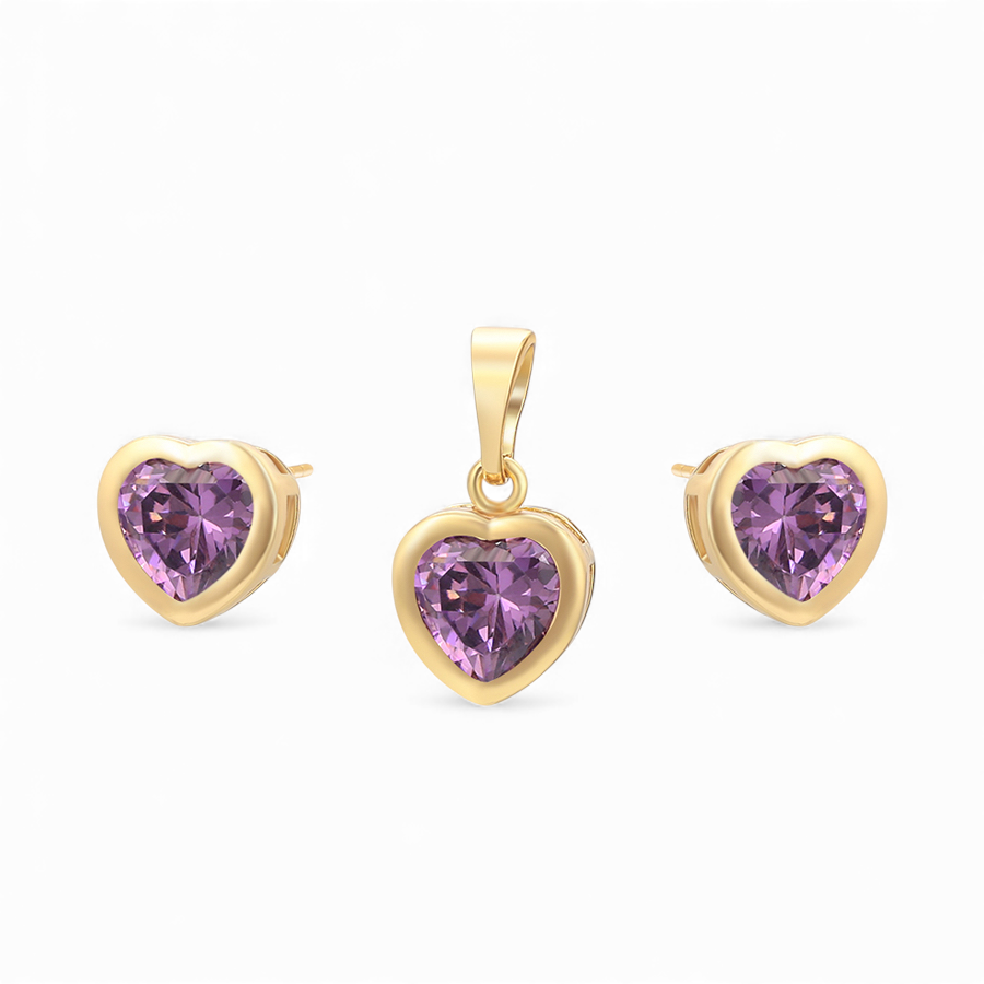 Позлатен комплект "Лилави сърца"