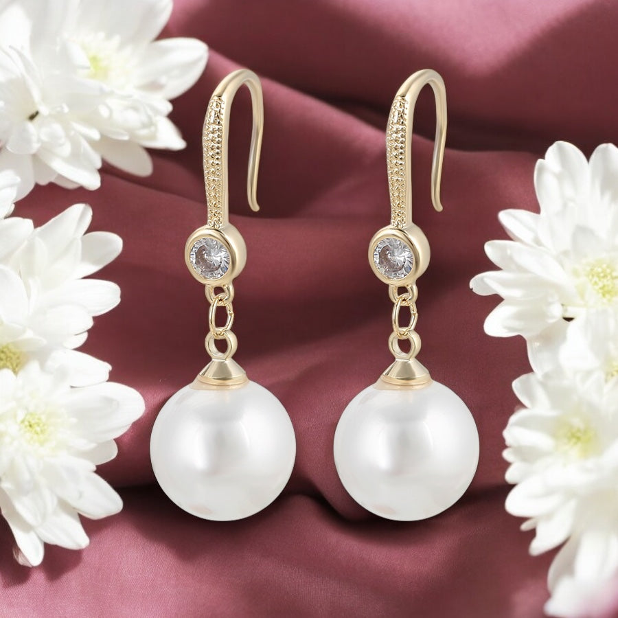 Висящи позлатени обеци с перла