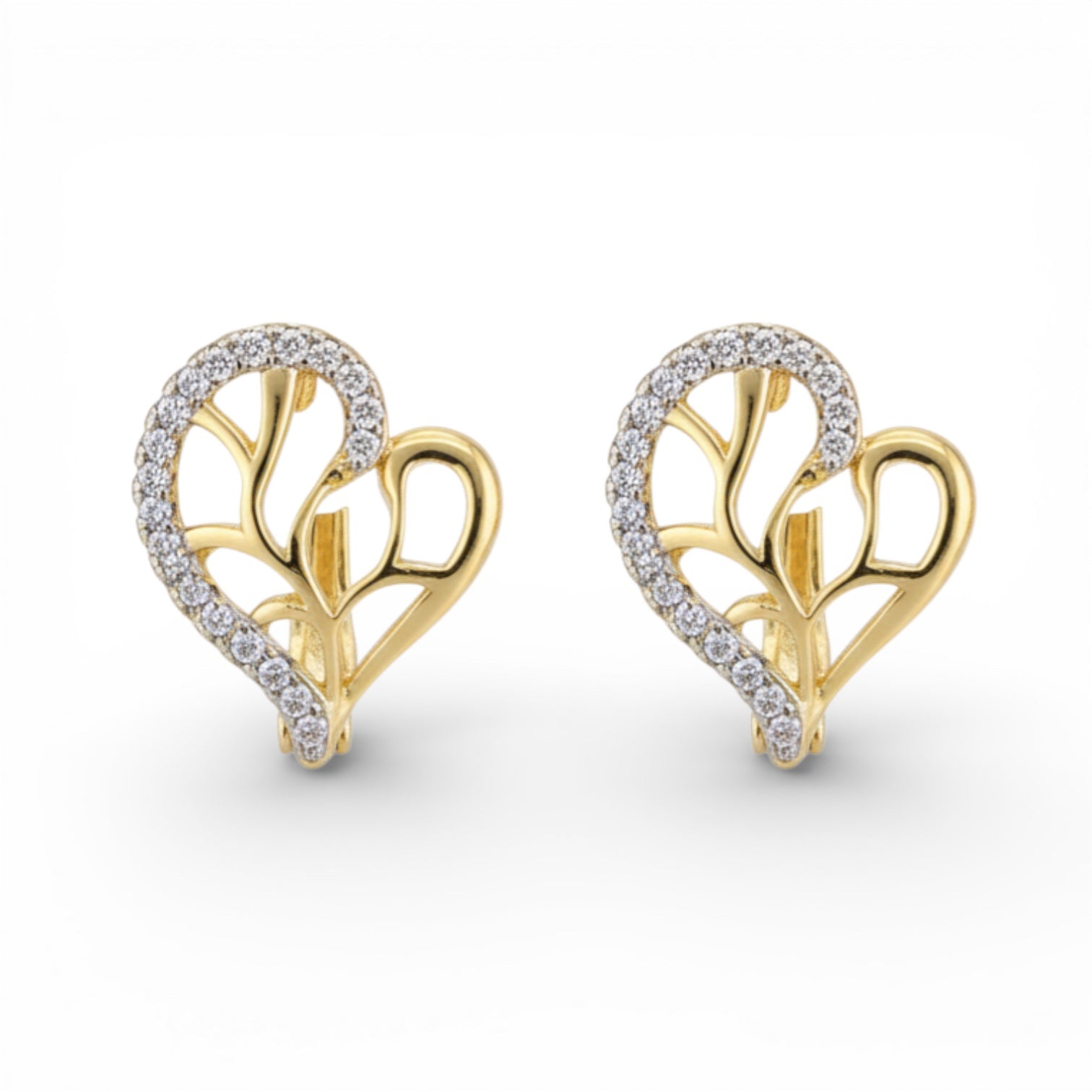 Позлатени обеци "Сърце и дърво"