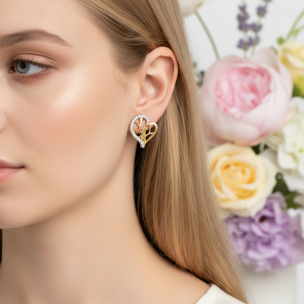 Позлатени обеци "Сърце и дърво"