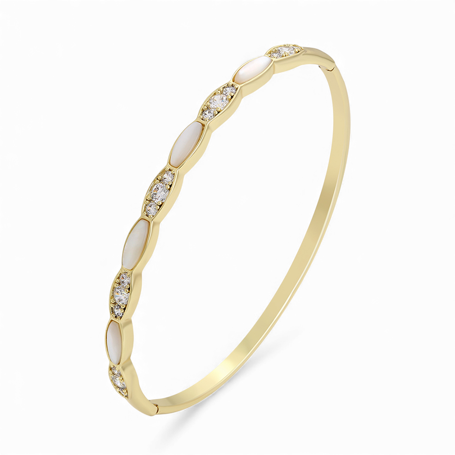 Позлатена твърда гривна със седеф