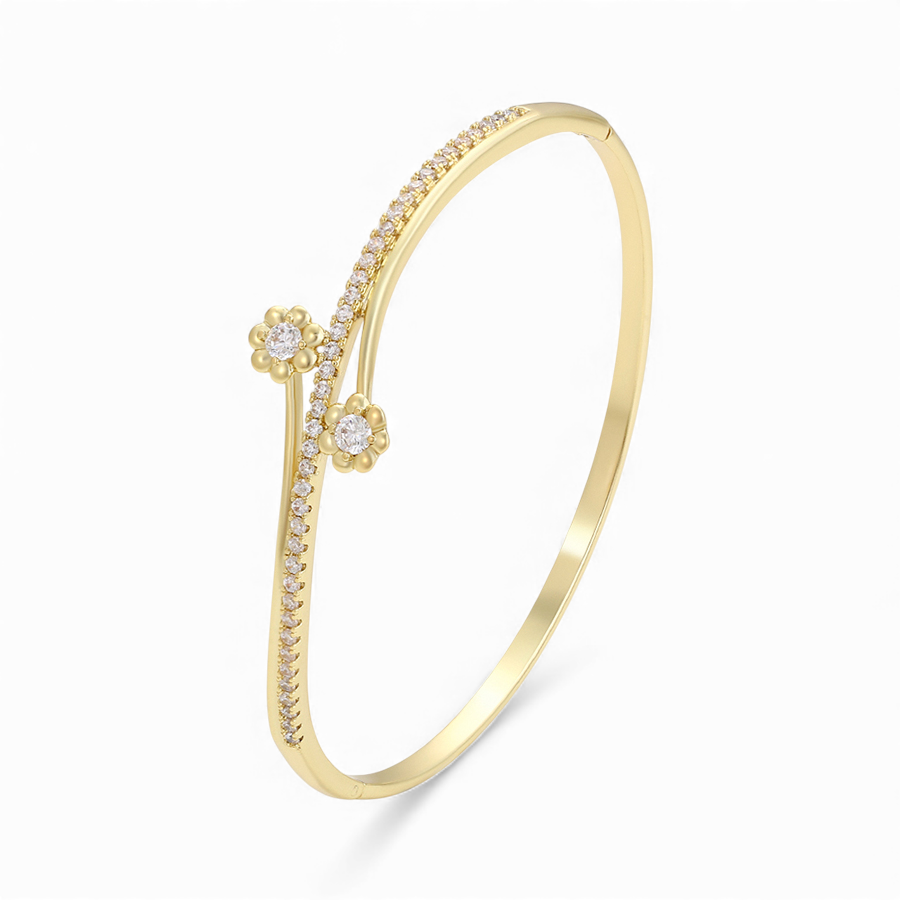 Позлатена твърда гривна "Цветя"