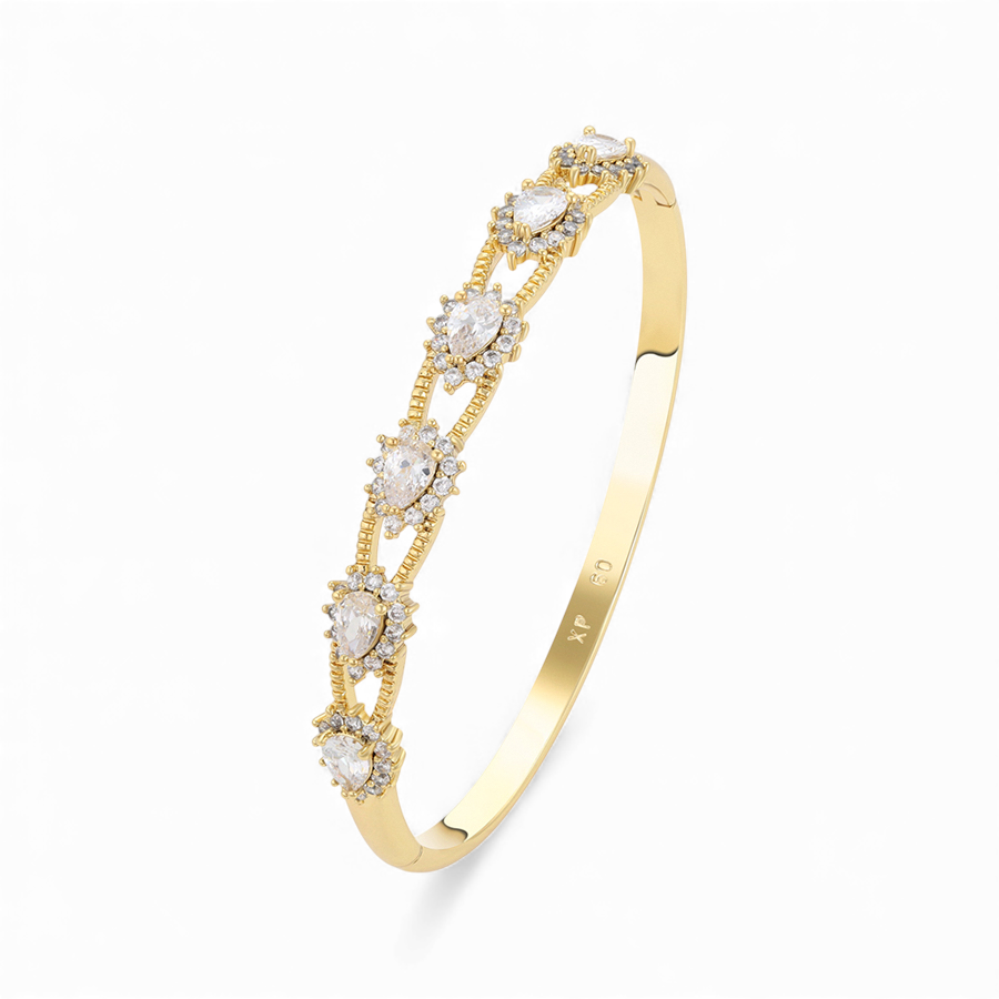 Позлатена твърда гривна с камъчета