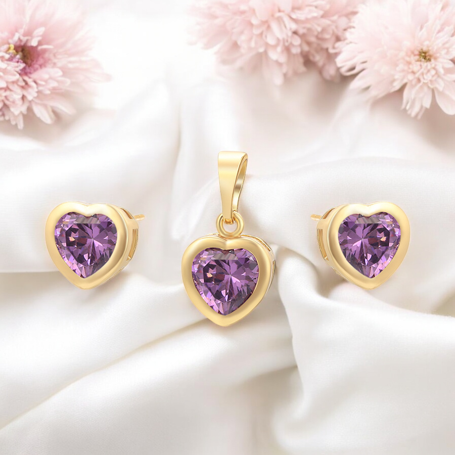 Позлатен комплект "Лилави сърца"