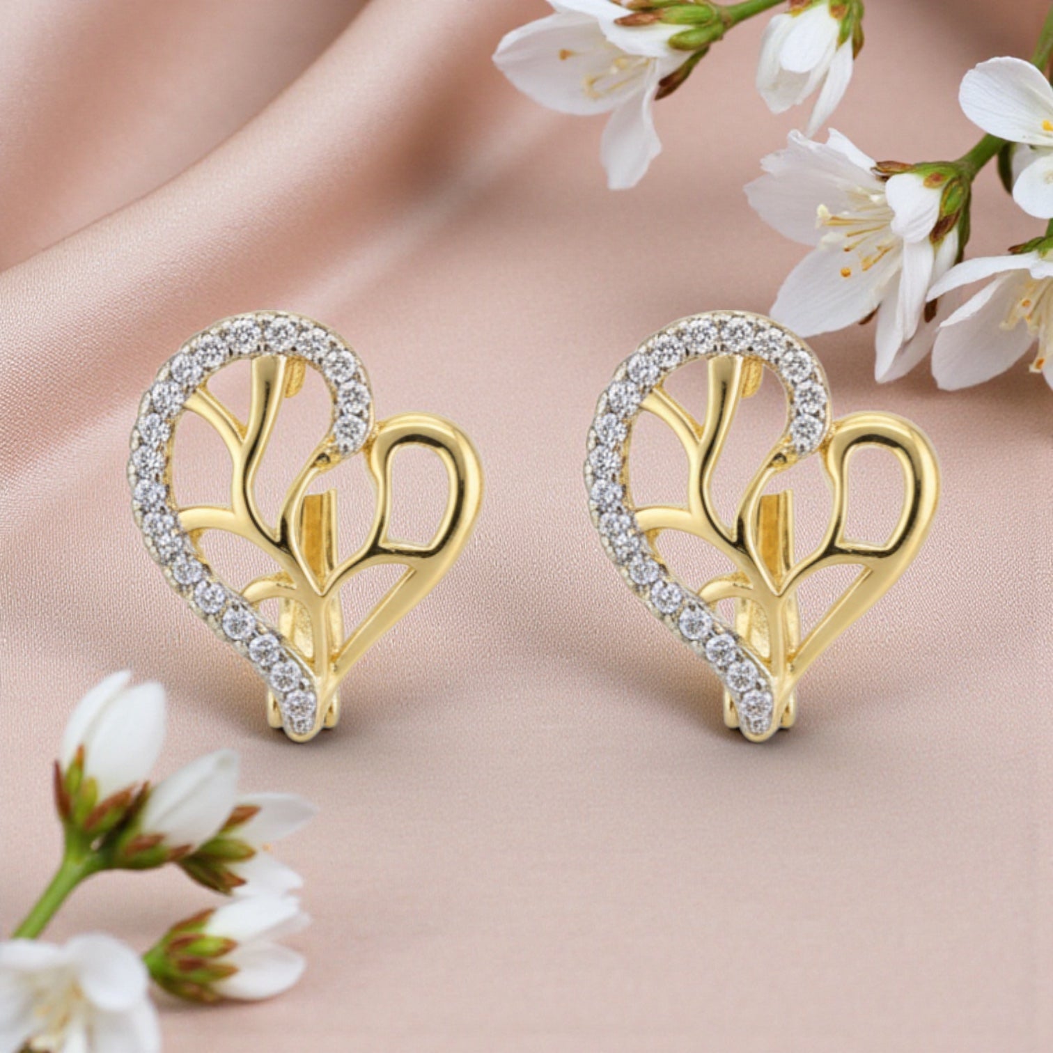 Позлатени обеци "Сърце и дърво"