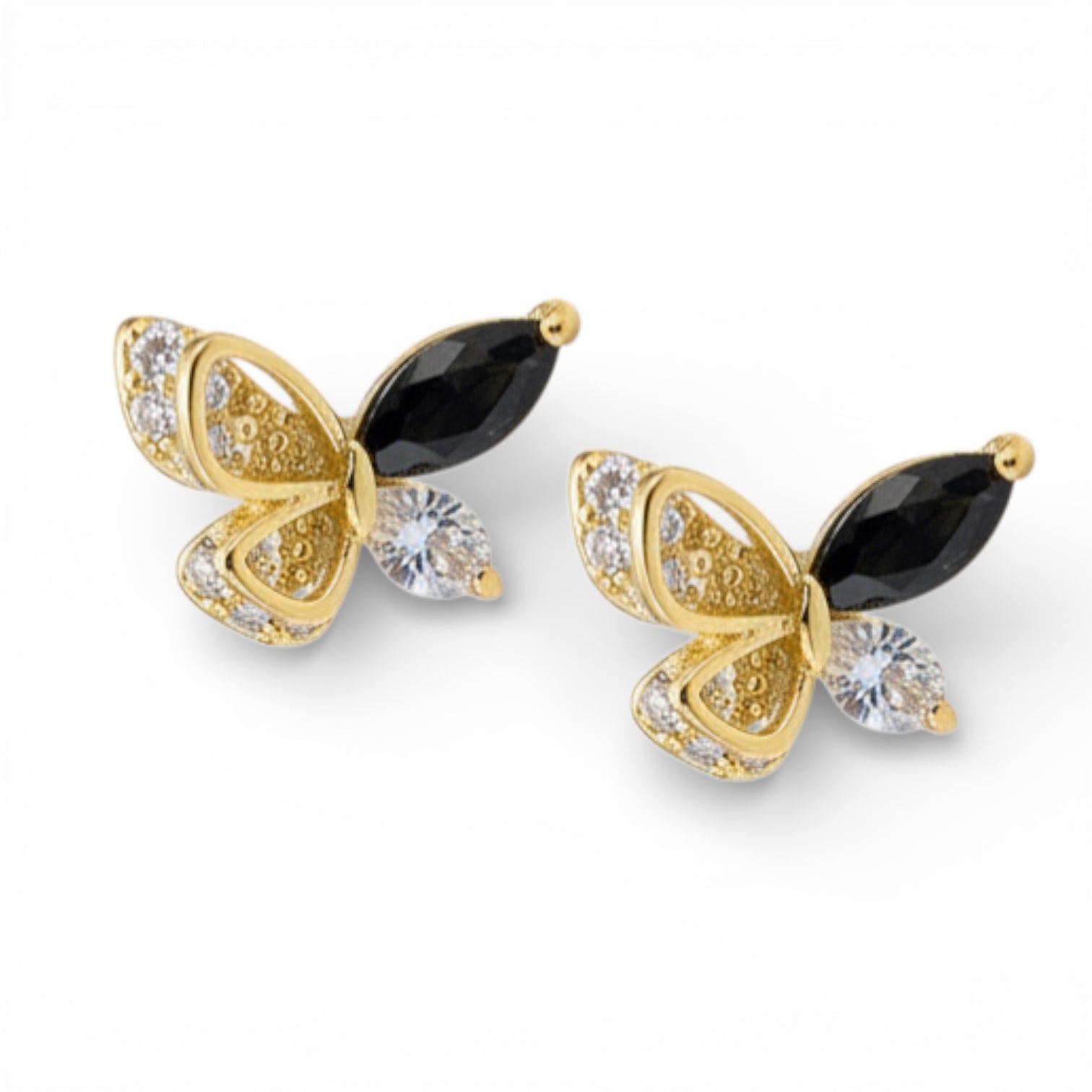 Позлатени обеци на винт "Черна пеперудка"