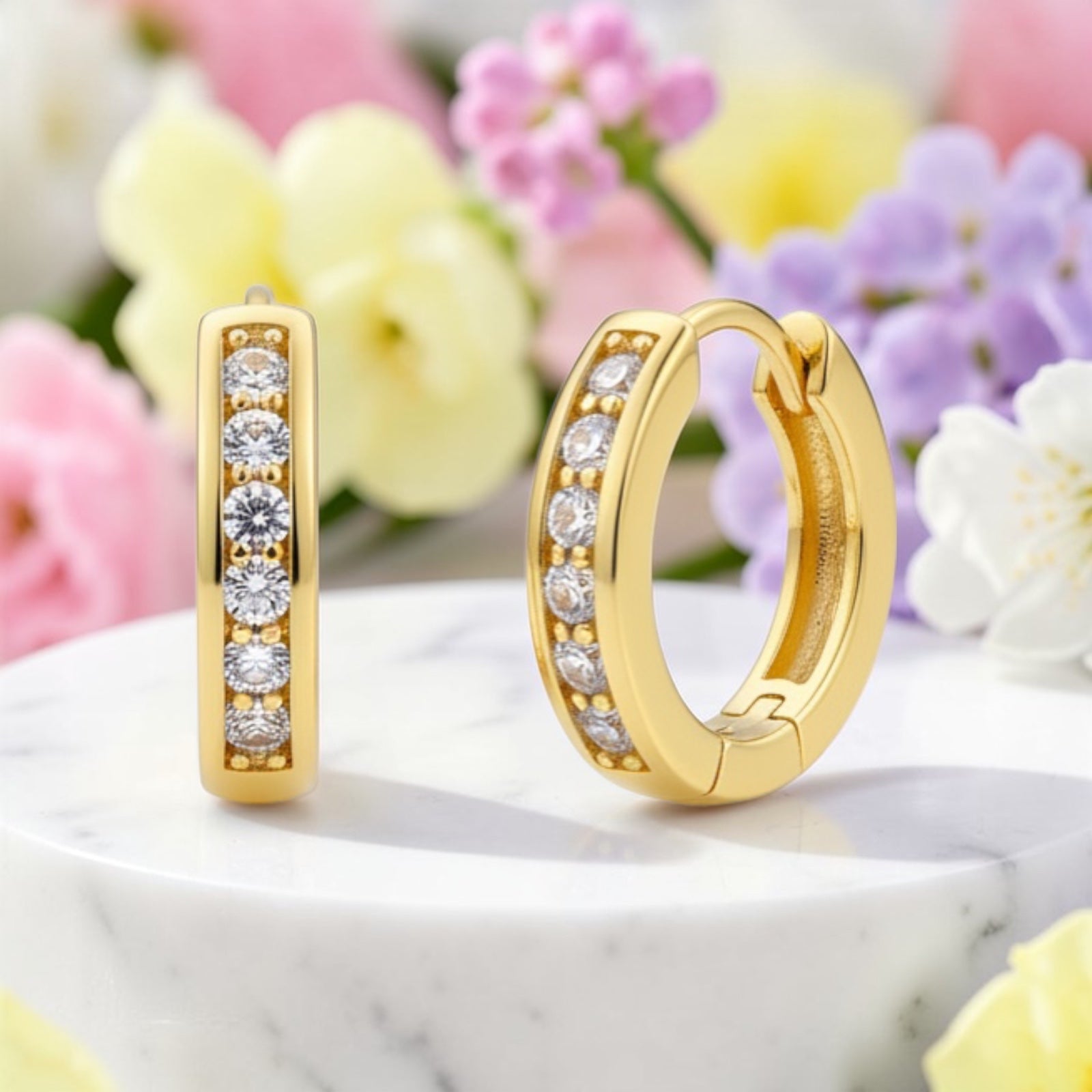 Позлатени обеци халки "Цирконий"