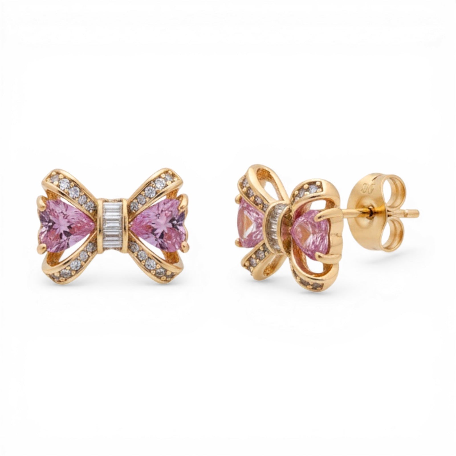 Позлатени обеци на винт "Розови панделки"
