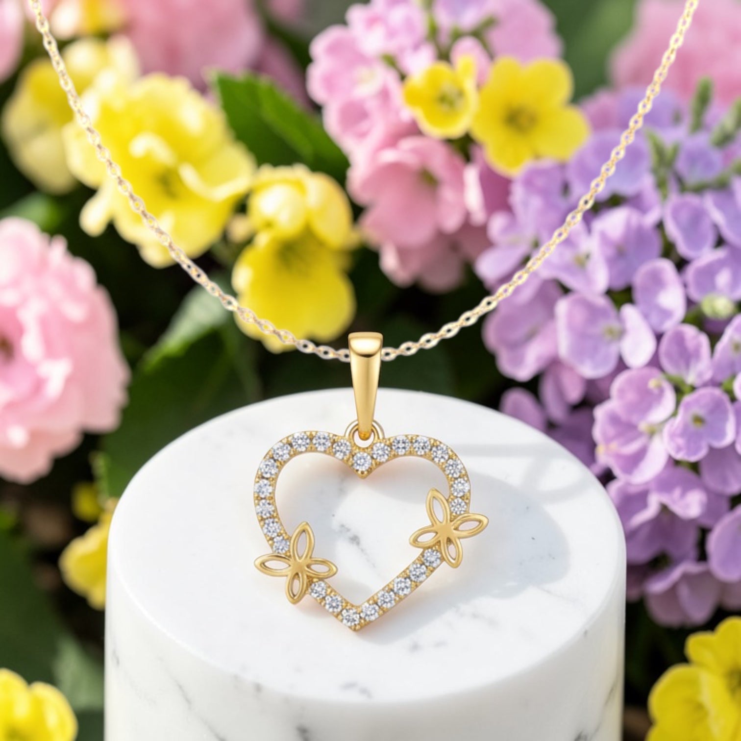 Позлатено колие "Сърце с пеперудки"
