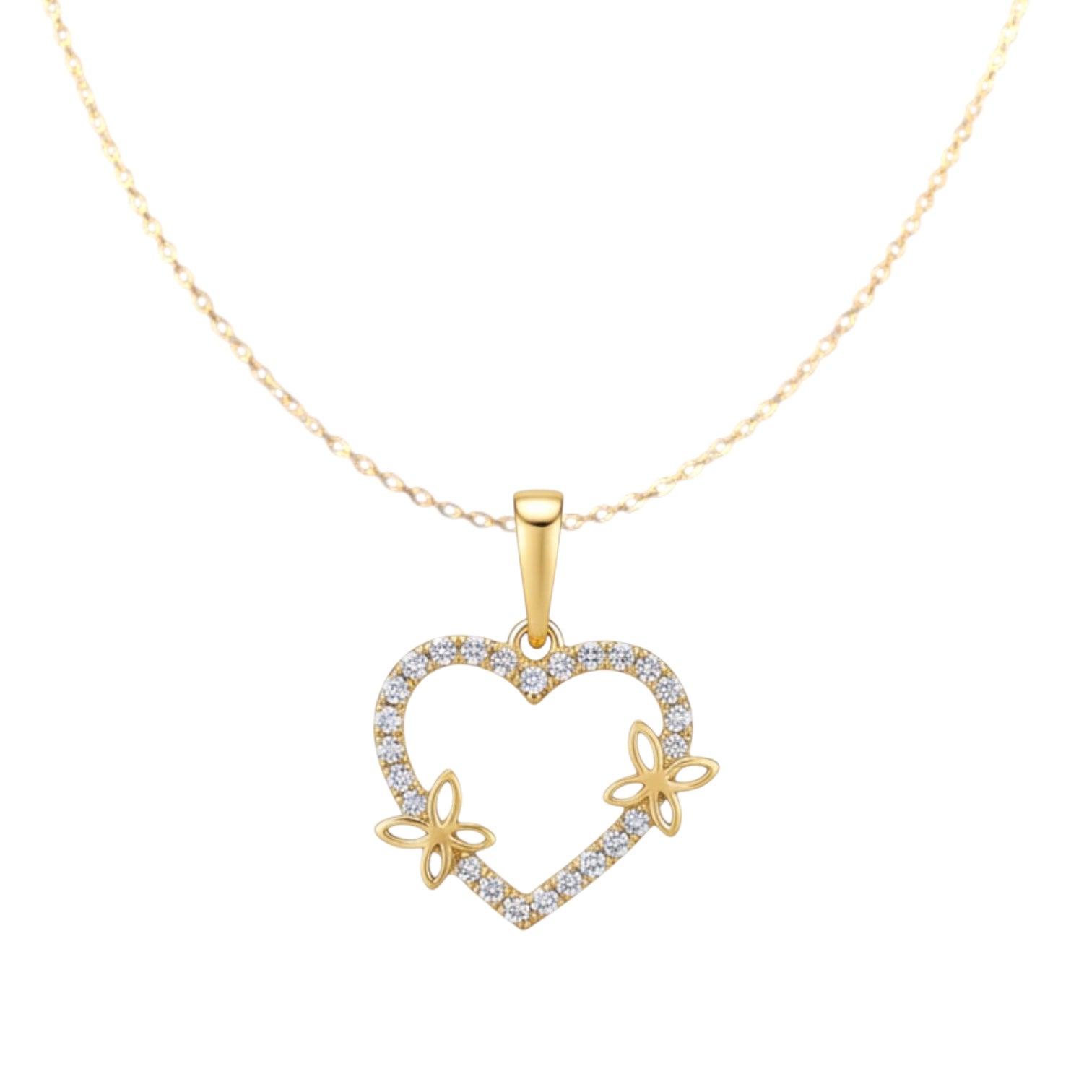 Позлатено колие "Сърце с пеперудки"